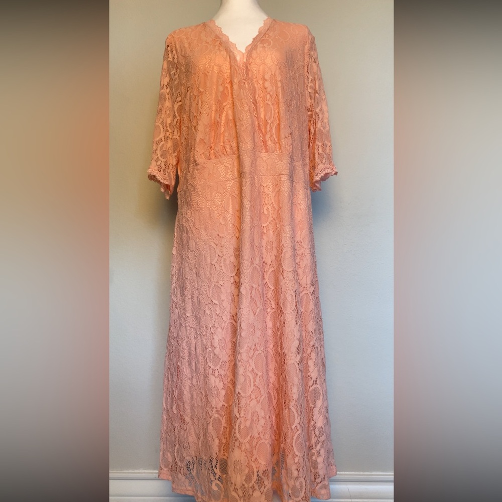 Peach Lace Elegant Dress by Pinup - Picture 7 of 7